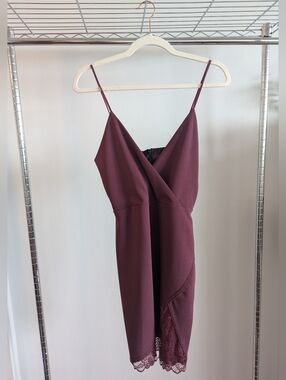 Spaghetti Strap Wrap Mini Dress in Burgundy/Wine